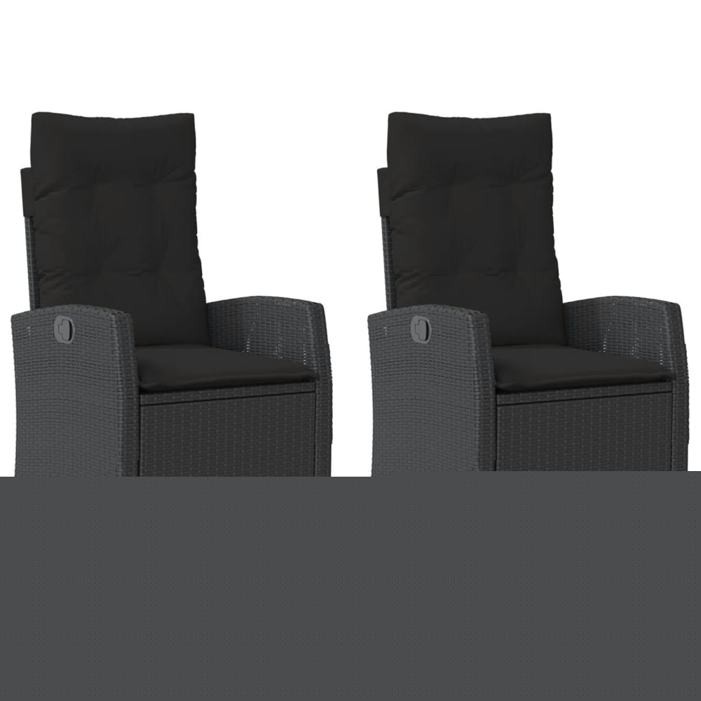 Chaises inclinables de jardin lot de 2 et coussins noir rotin