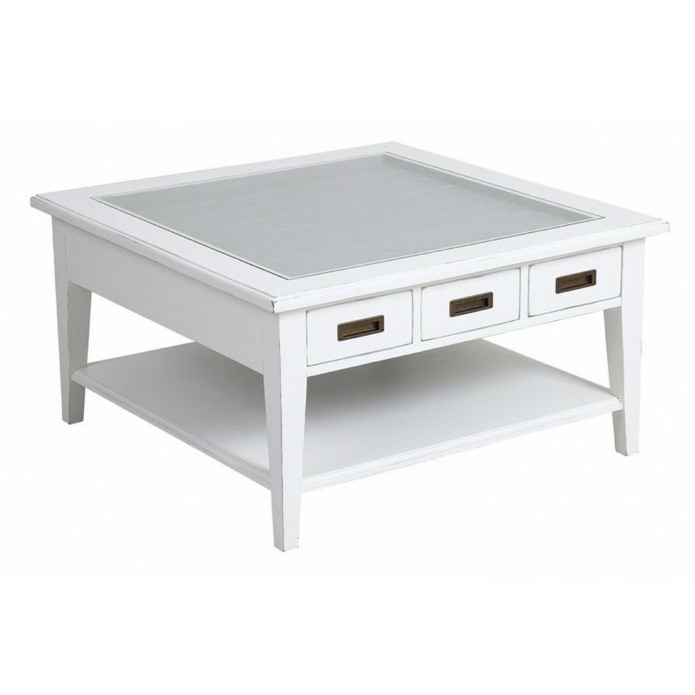 Table basse carrée plateau vitré mdf blanc - rhode island interior's
