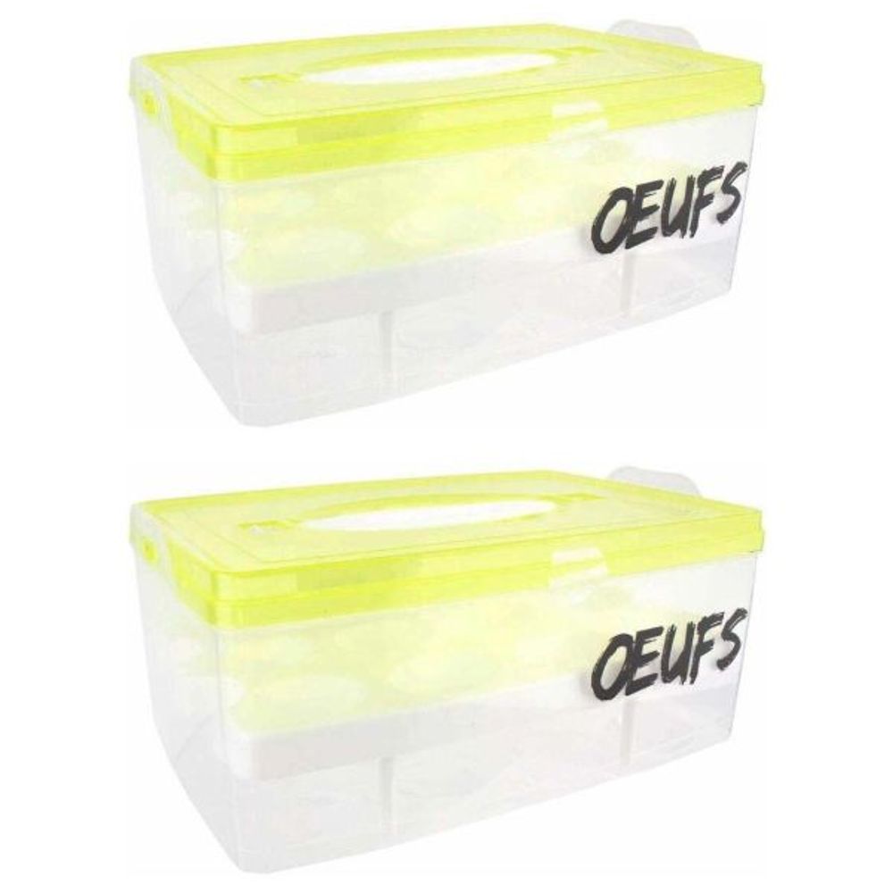 Boite à oeufs en plastique 24 emplacements 2 étages (lot de 2) couvercle jaune c