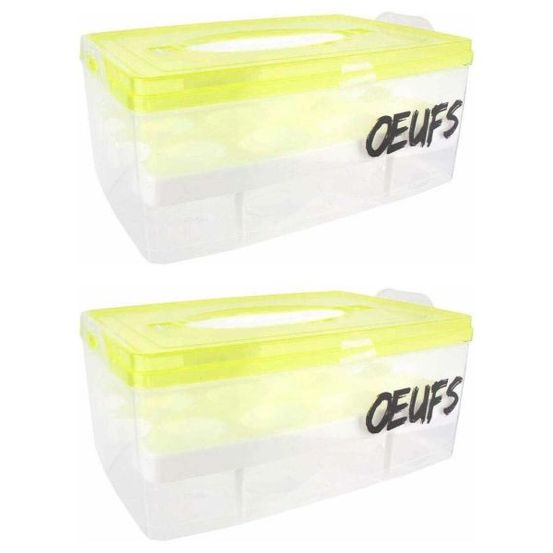 Boite à oeufs en plastique 24 emplacements 2 étages (lot de 2) couvercle jaune c