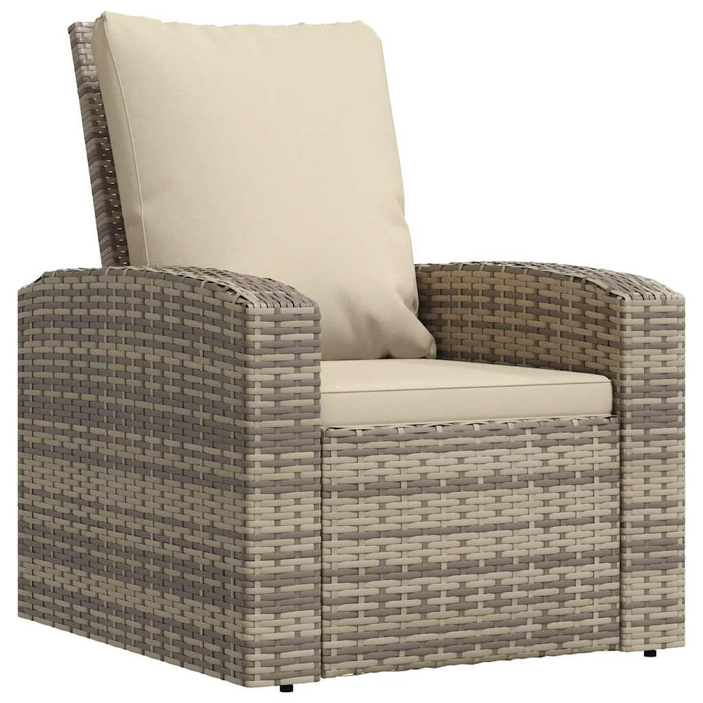Fauteuil inclinable de jardin avec coussins marron clair rotin