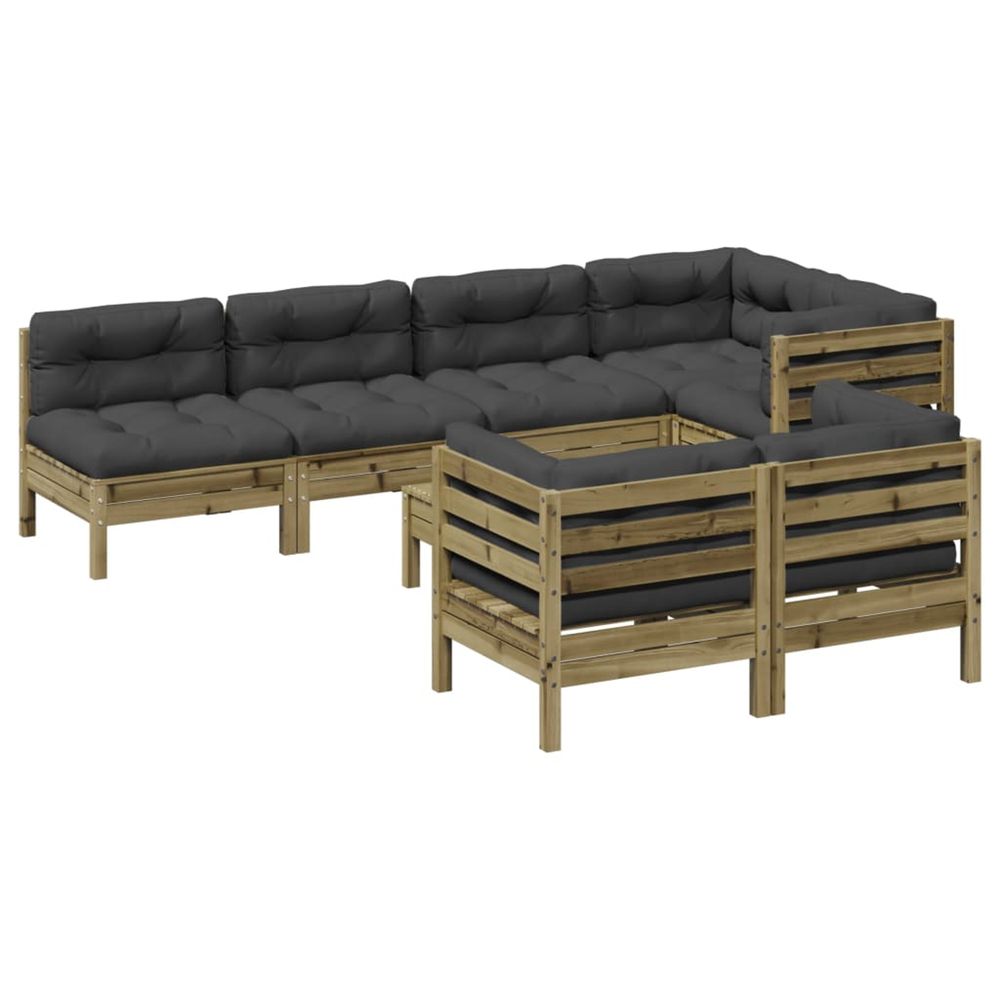 Salon de jardin 8 pcs avec coussins bois de pin imprégné