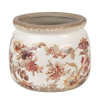 Pot de fleurs céramique beige motif floral 12x10cm