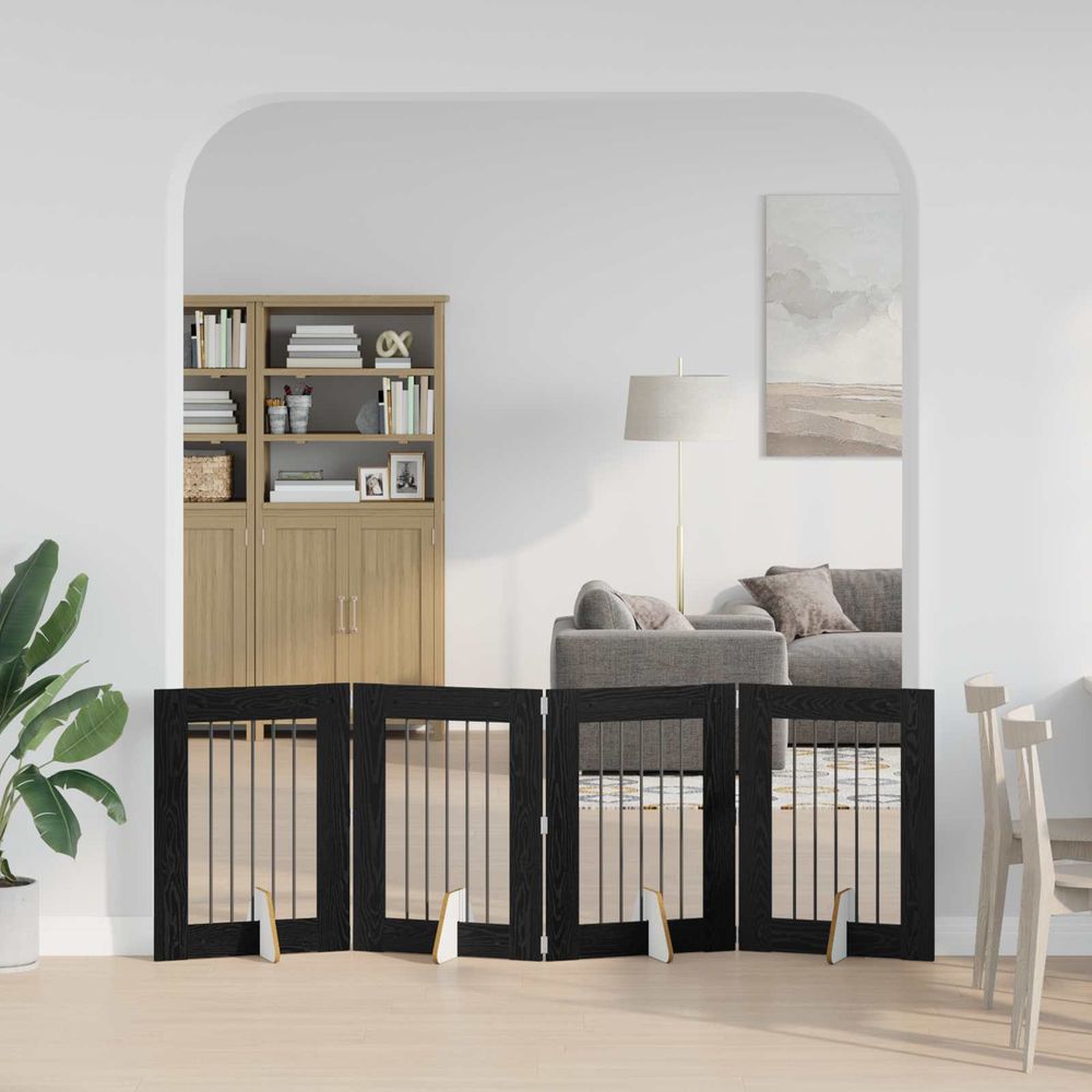 Barrière de sécurité pliable pour chien intérieur en bois avec supports 241cm chêne noir