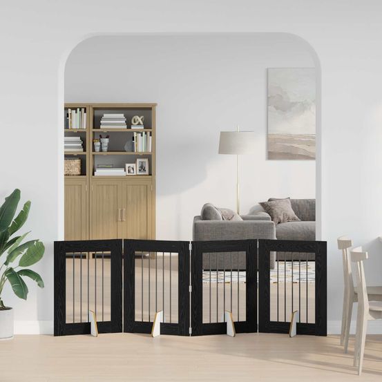 Barrière de sécurité pliable pour chien intérieur en bois avec supports 241cm chêne noir