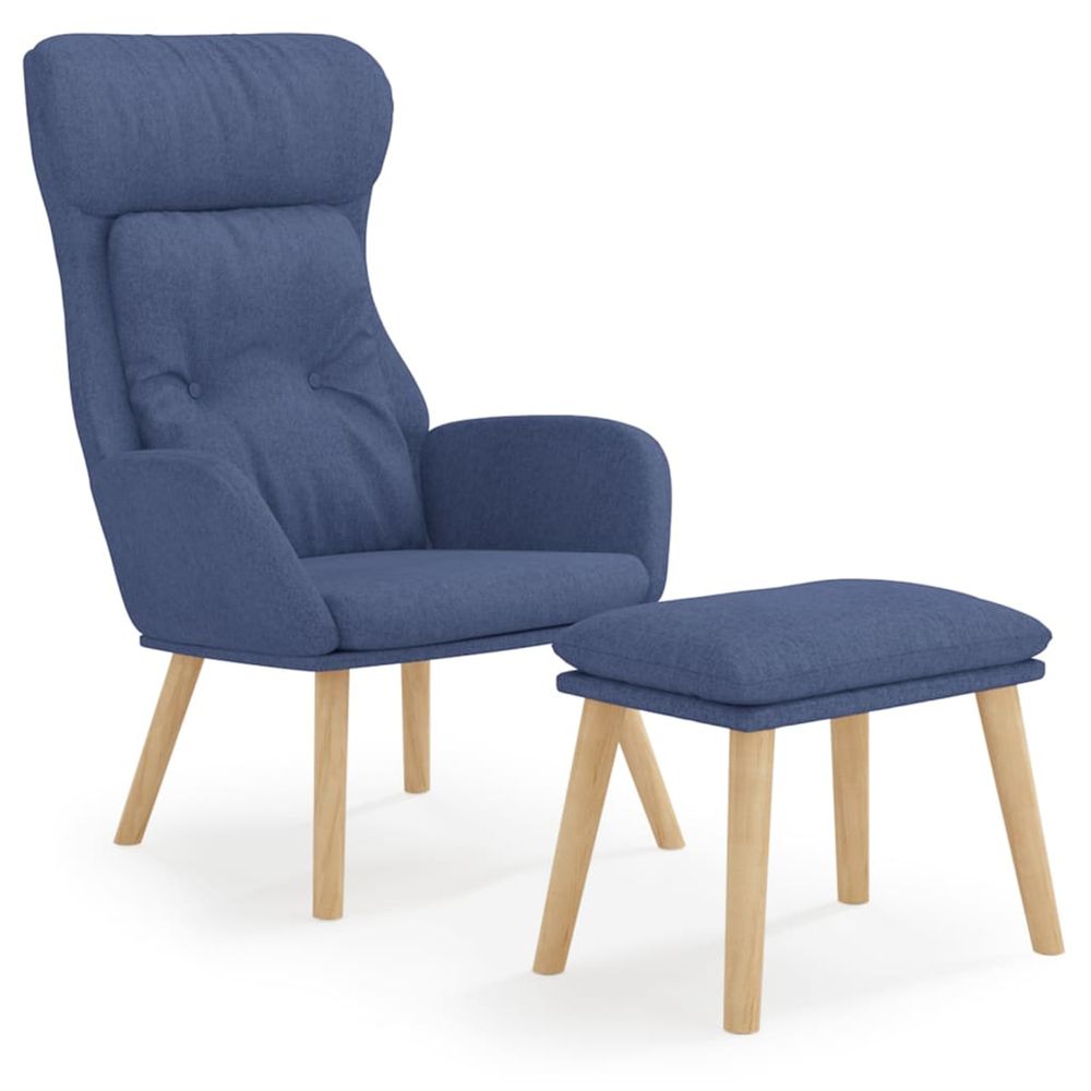 Chaise de relaxation avec repose-pied bleu tissu