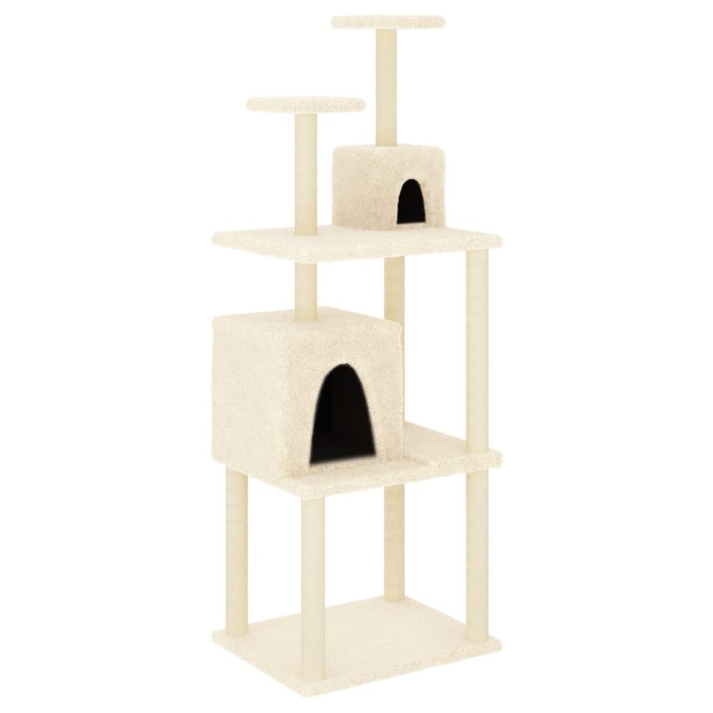 Arbre à chat meuble tour grimper jouet grattage grattoir escalade plateforme avec griffoirs en sisal 167 cm crème