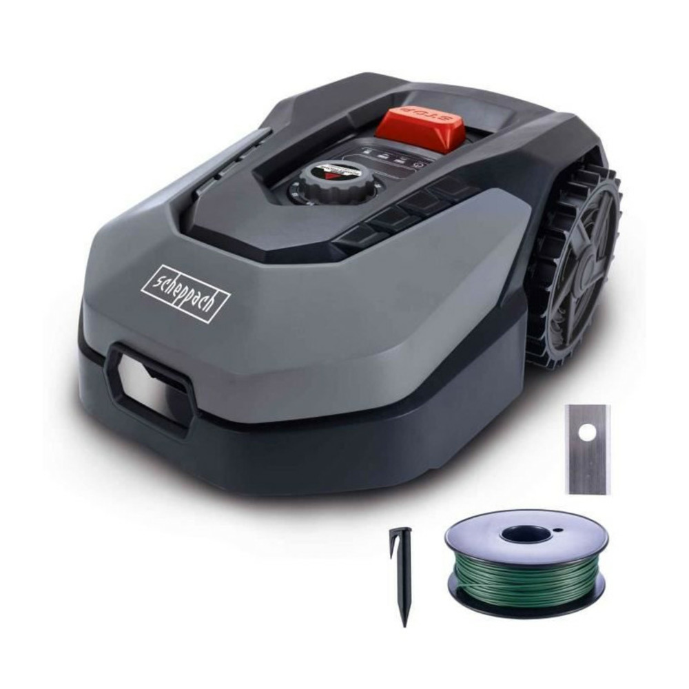 Robot tondeuse connecté 400m2 scheppach robocut l500 avec station de recharge | jusqu'a 400 m² | capteur de pluie | wifi & bt