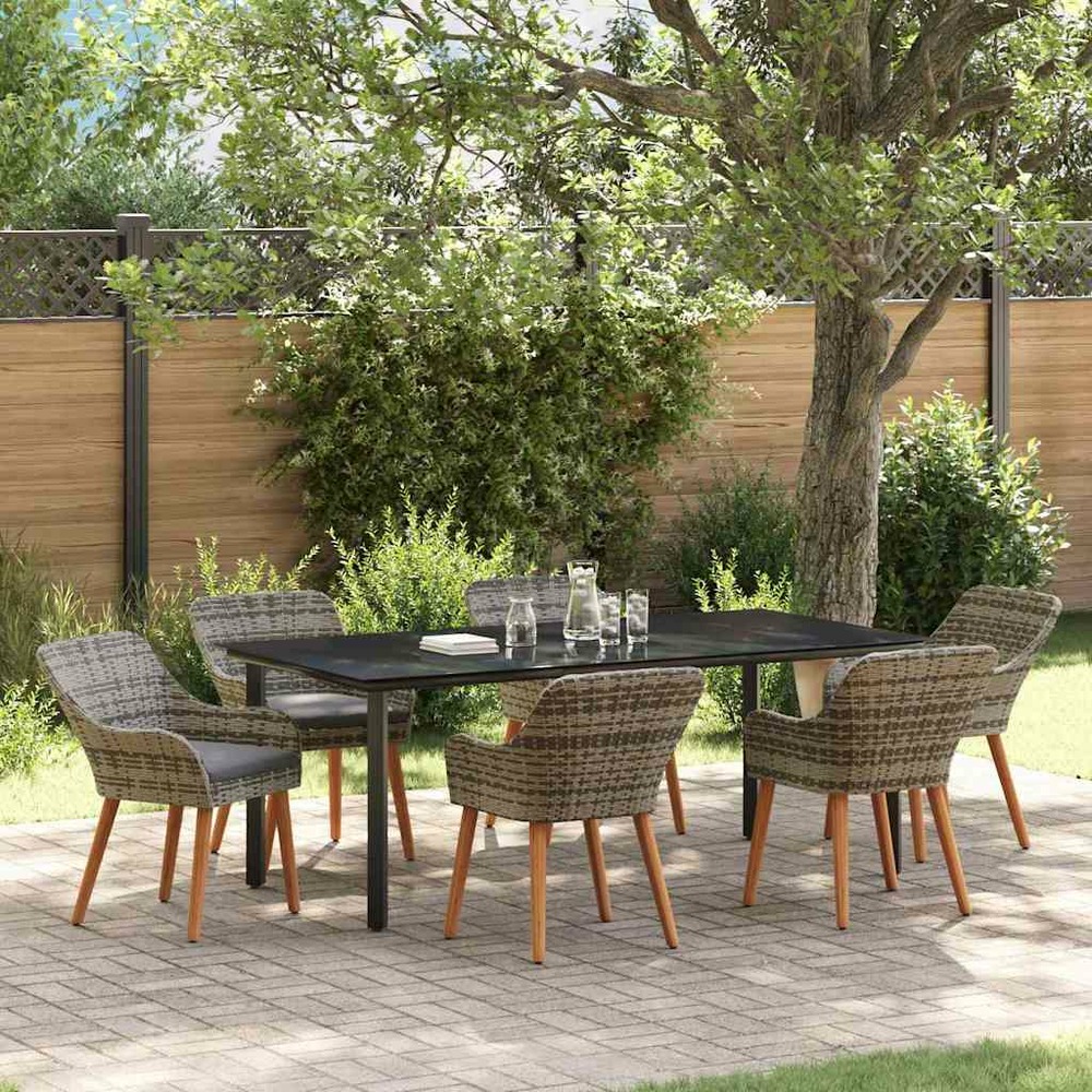 Ensemble de salle à manger pour jardin 7 pcs gris polyrotin