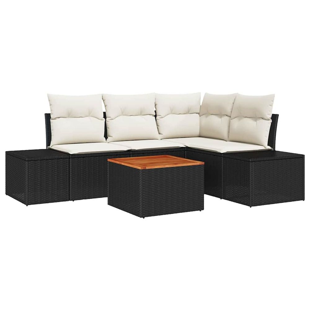 Ensemble de canapé de jardin 5 pc noir et crème polyrotin