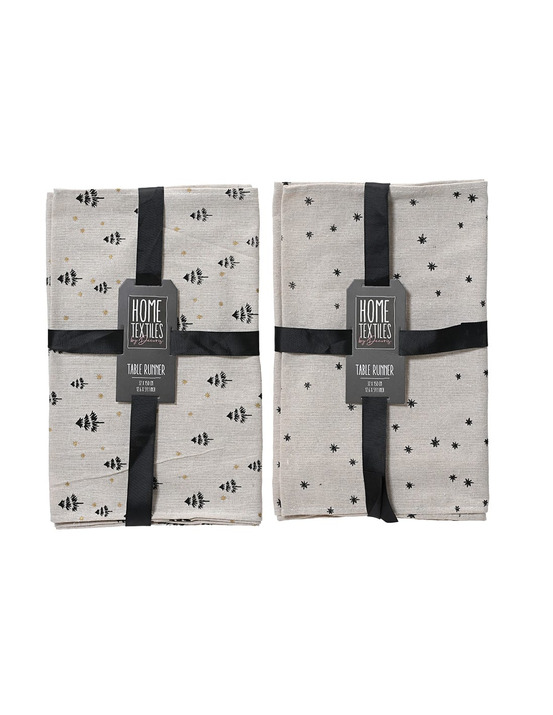 Chemin de table gris imprimés noir, 2 modèles, 32x0,5x150cm. Basics