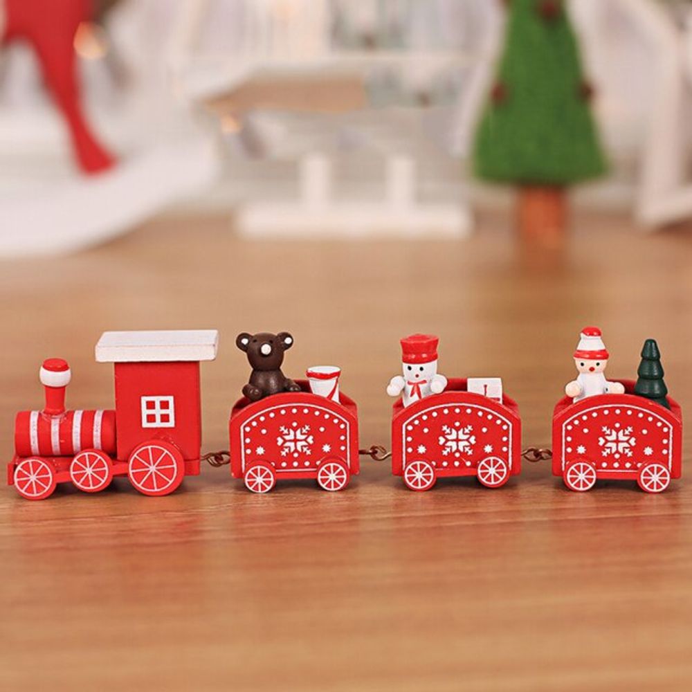 Train de noël - rouge en bois