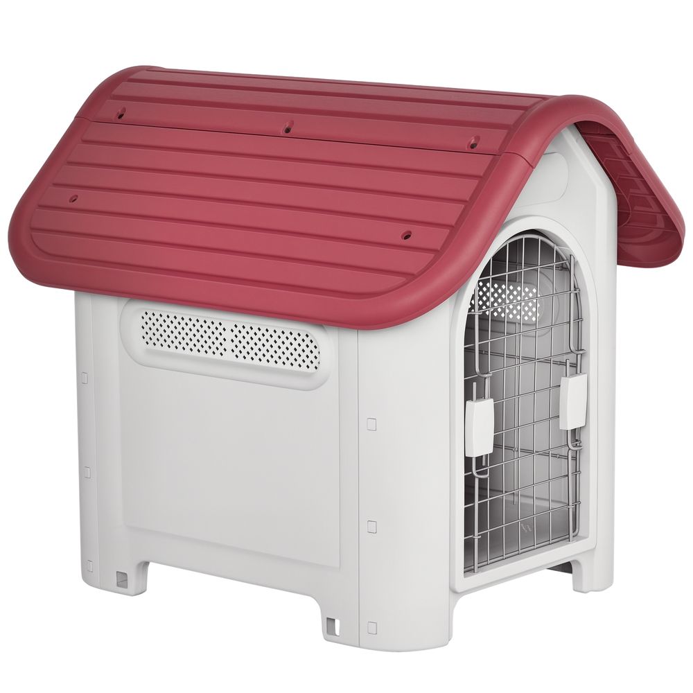 Niche chien extérieur intérieur pp toit réglable multi-ventilation 59x75x66cm rouge
