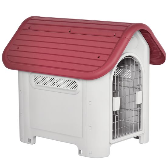 Niche chien extérieur intérieur pp toit réglable multi-ventilation 59x75x66cm rouge