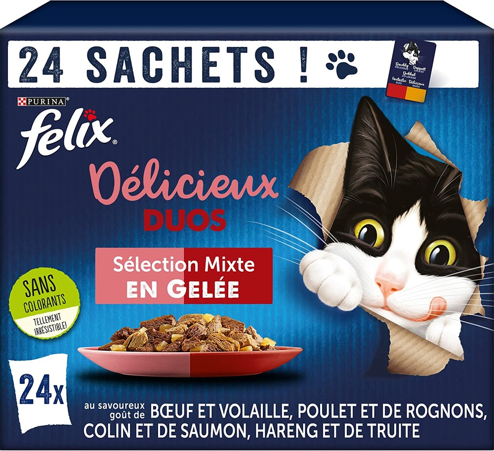 24 sachets de 85g pour chat tendres effilés délicieux duos - sélection mixt