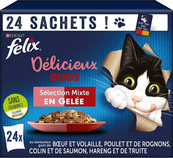 24 sachets de 85g pour chat tendres effilés délicieux duos - sélection mixt