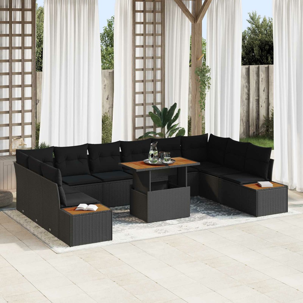 Ensemble de canapé de jardin 11 pcs noir poly rotin