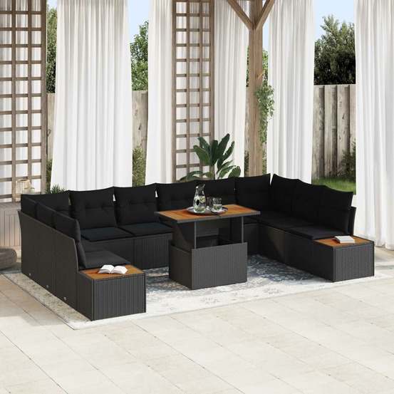 Ensemble de canapé de jardin 11 pcs noir poly rotin
