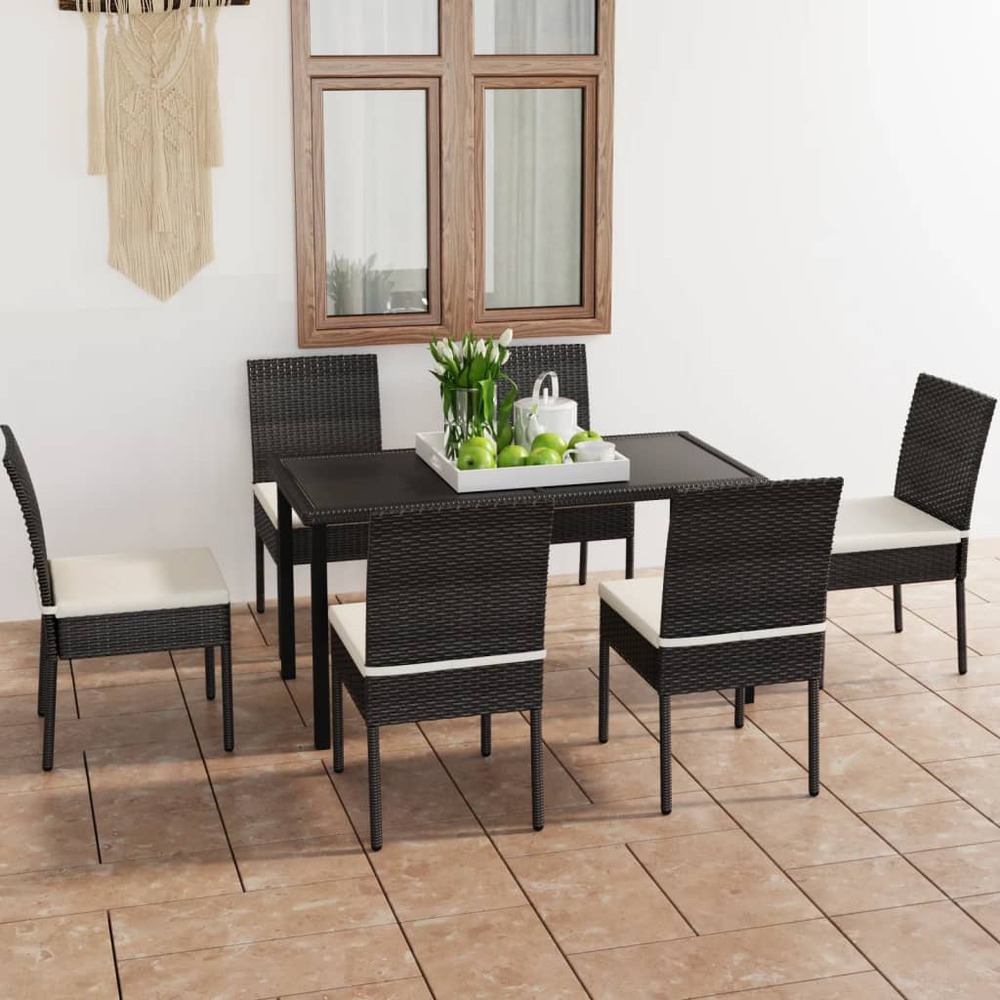 Ensemble à manger de jardin 7 pcs résine tressée noir