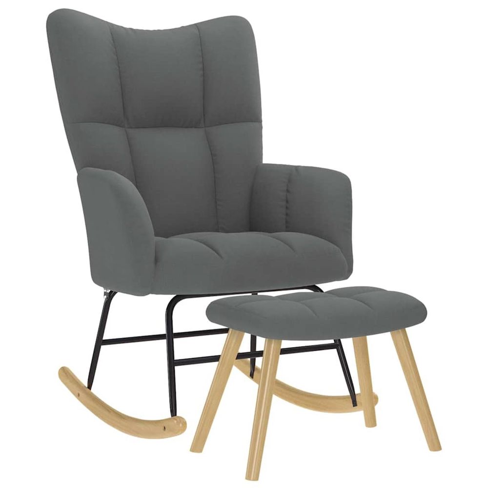 Chaise à bascule avec repose-pied gris foncé tissu