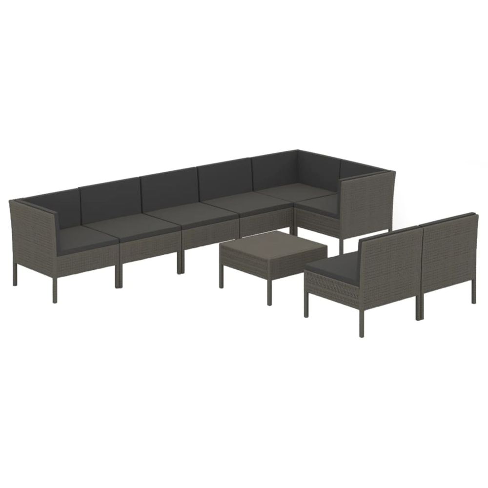 Salon de jardin 9 pcs avec coussins résine tressée gris
