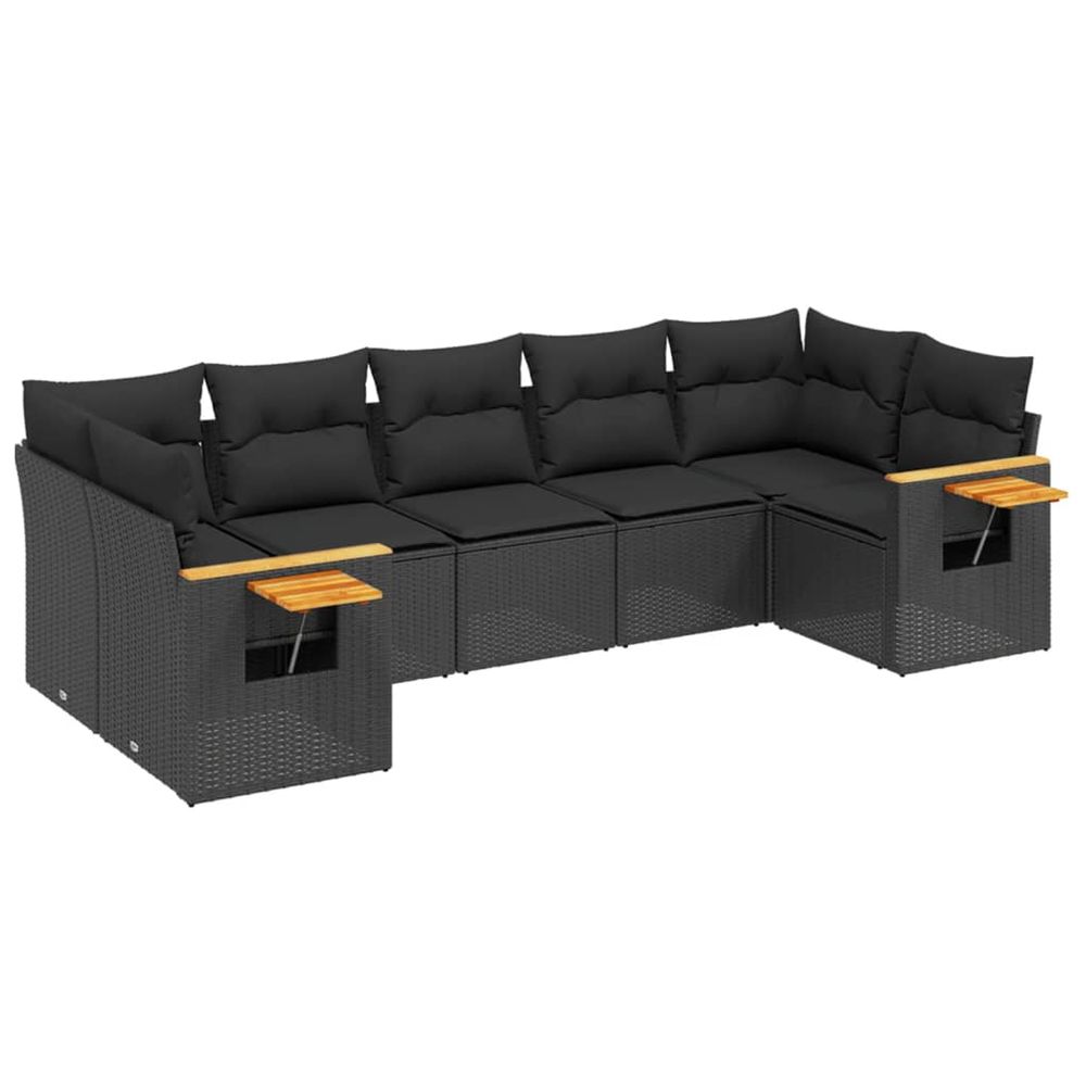 Salon de jardin 7 pcs avec coussins noir résine tressée