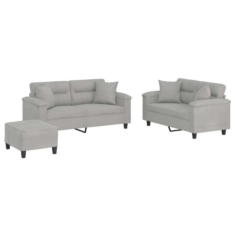 Ensemble de canapés 3 pcs coussins gris clair tissu microfibre