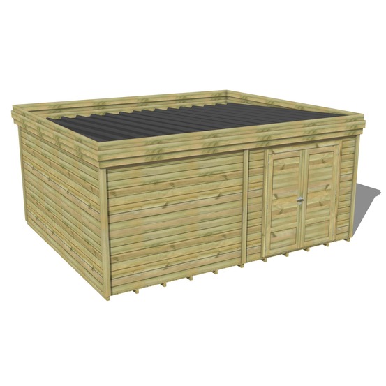 Abri de jardin bois pin traité autoclave 27mm - 5,69x4,34m / 25m2 - bac acier - plancher bois