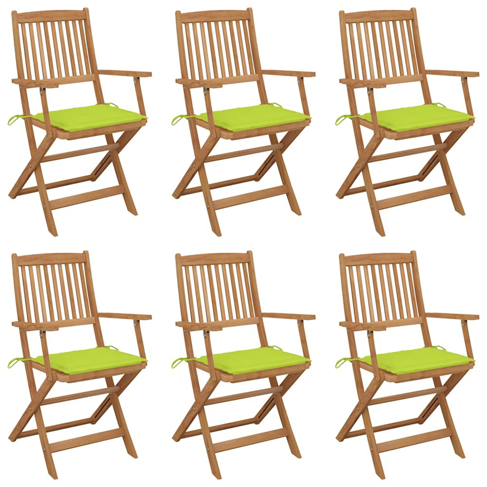 Chaises pliables de jardin lot de 6 avec coussins bois d'acacia