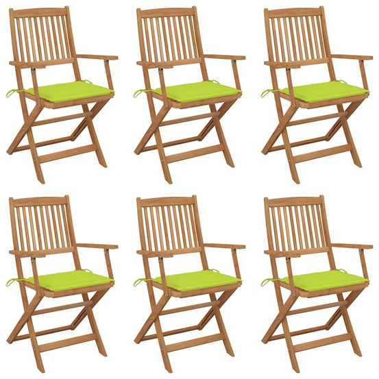 Chaises pliables de jardin lot de 6 avec coussins bois d'acacia