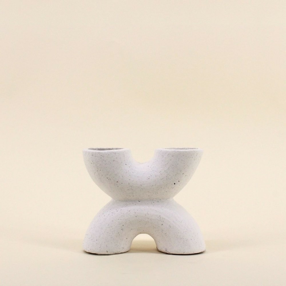 Vase en porcelaine beige double entrée 15x12cm