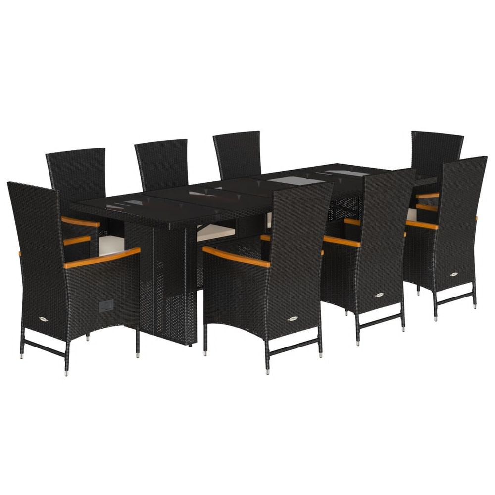 Ensemble à manger de jardin 9pcs coussins noir résine tressée