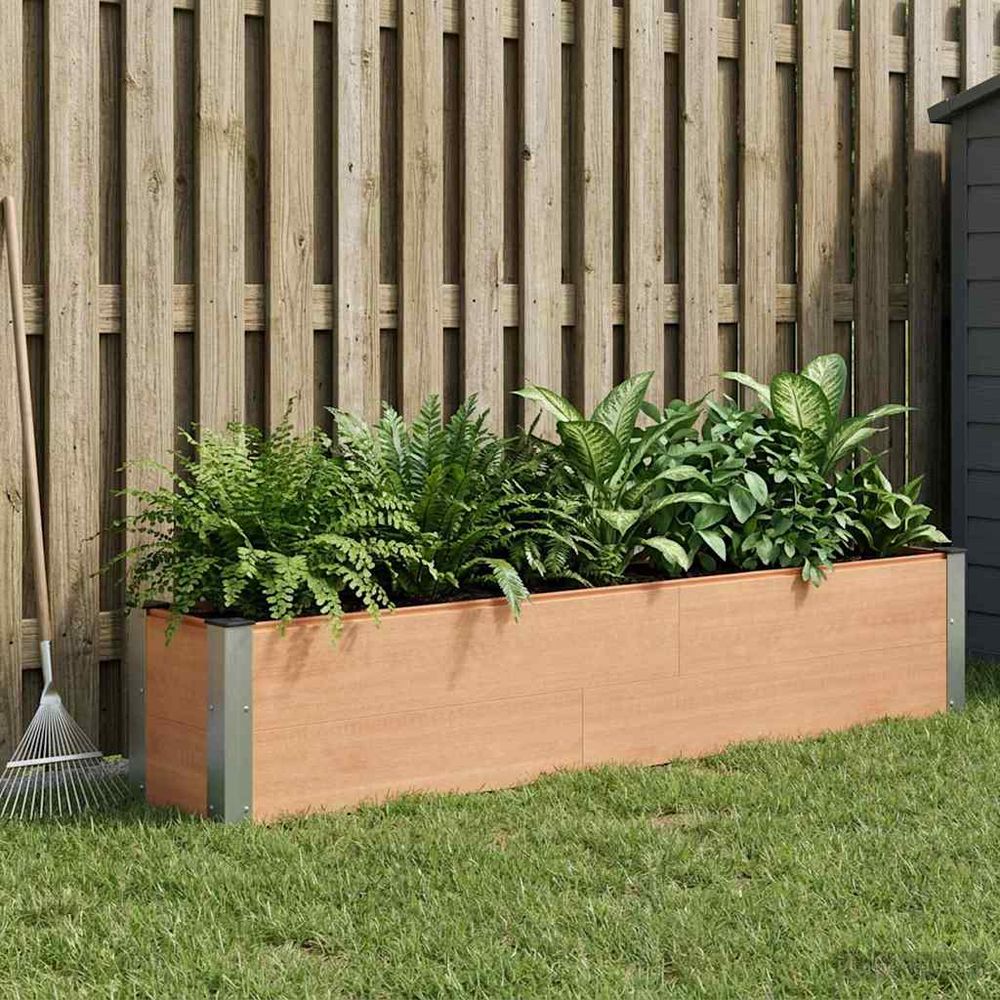 Jardinière allongée composite aluminium pour délimitation terrasse marron 200x30x36cm