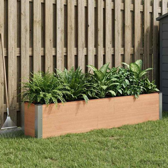 Jardinière allongée composite aluminium pour délimitation terrasse marron 200x30x36cm
