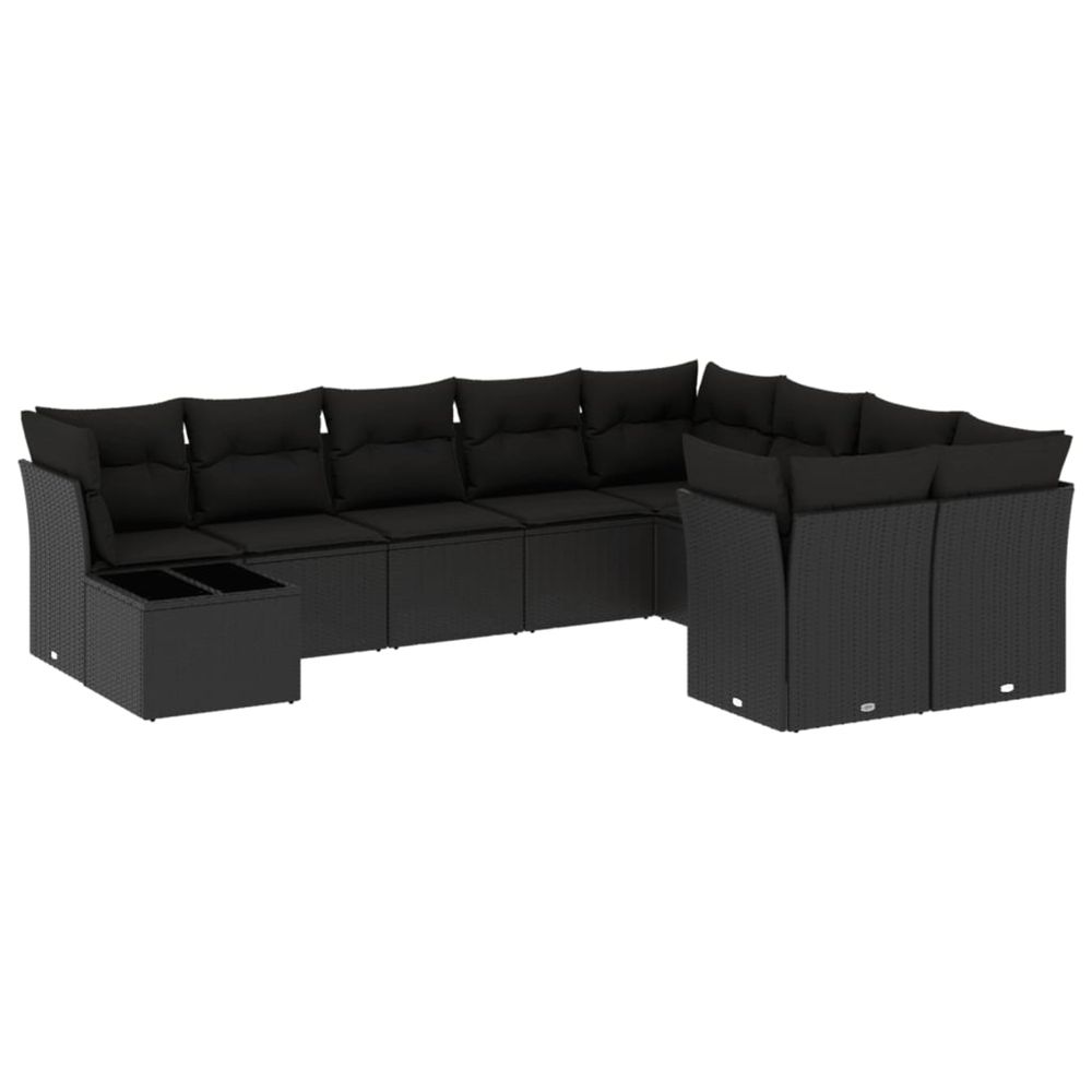 Salon de jardin 10 pcs avec coussins noir résine tressée