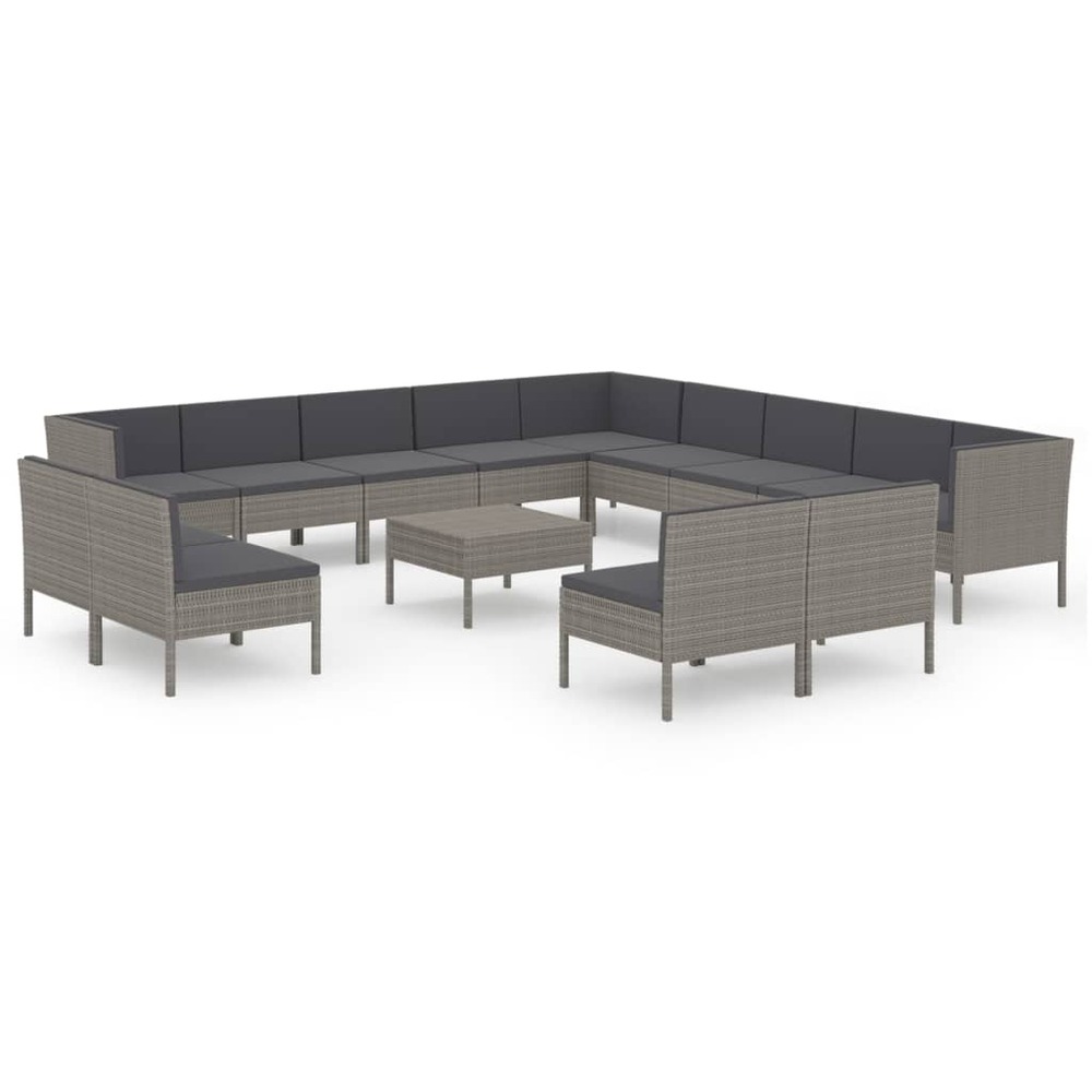Salon de jardin meuble d'extérieur ensemble de mobilier 14 pièces avec coussins résine tressée gris
