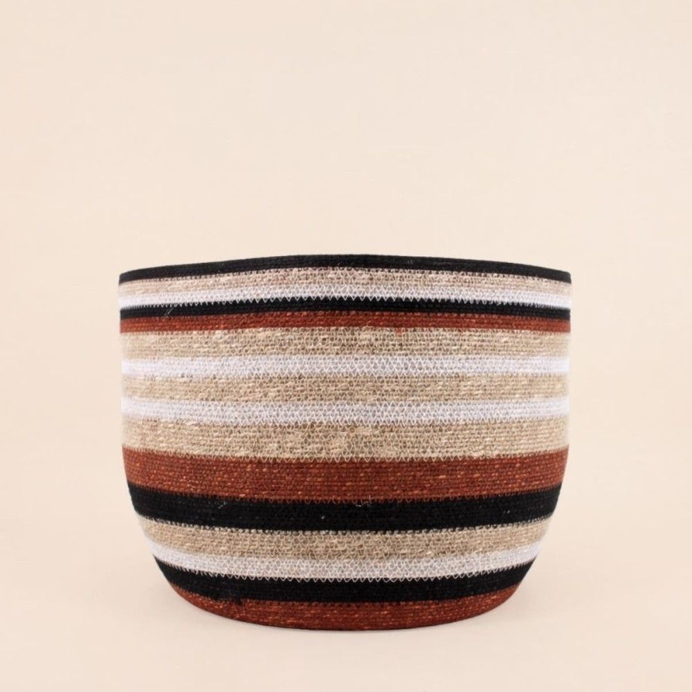 Panier bas rayé en herbes marines marron, beige 50x28cm