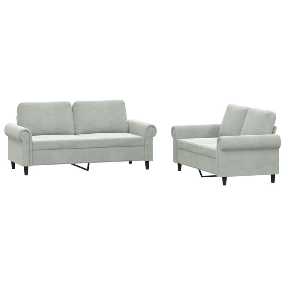 Ensemble de canapés 2 pcs avec coussins gris clair velours