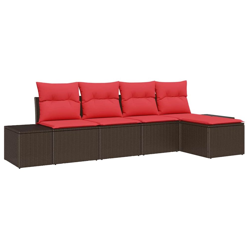 Ensemble de canapé de jardin 5 pc marron et rouge polyrotin