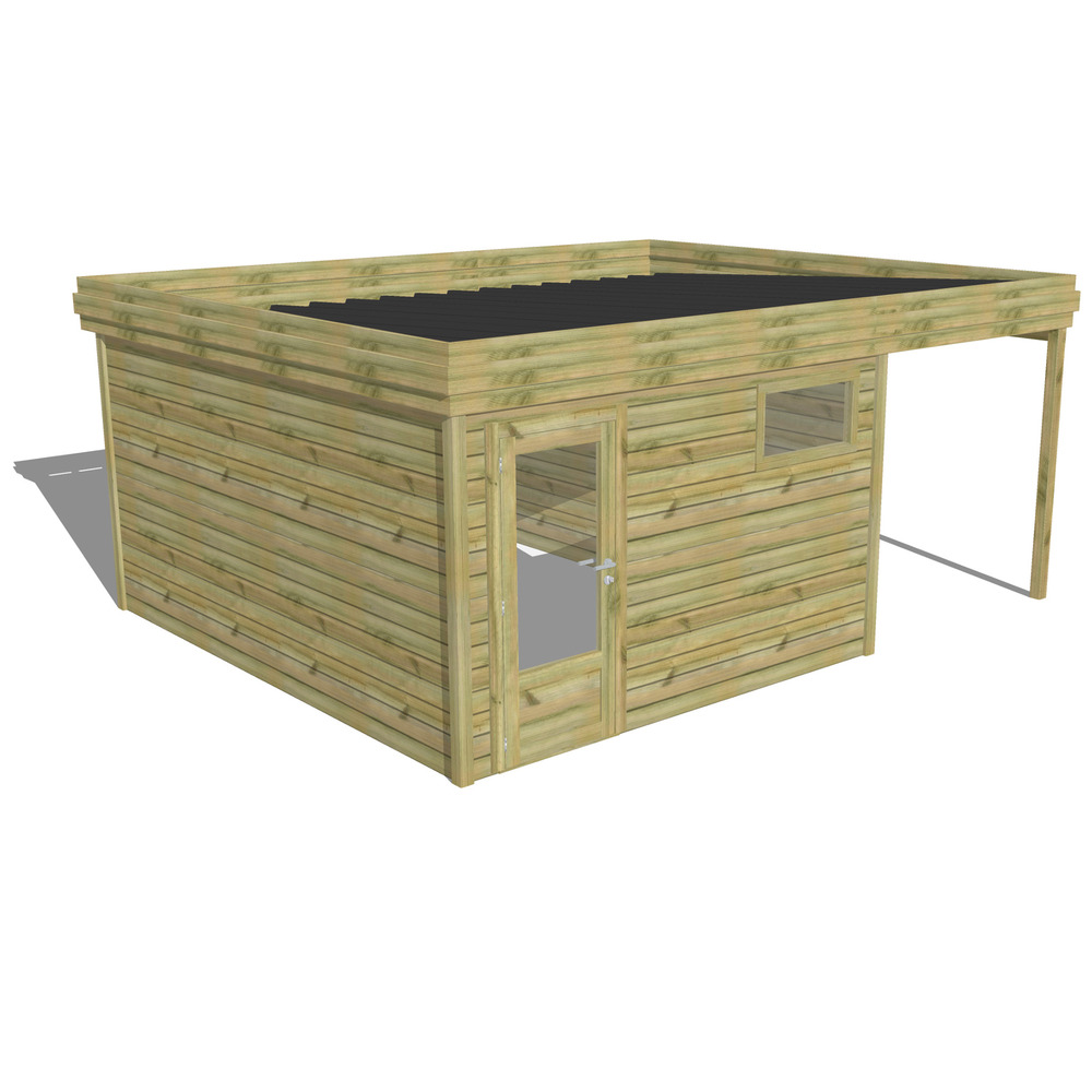 Abri de jardin bois pin traité autoclave 27mm - 5,44x4,34m / 24m2 - bac acier - abri français