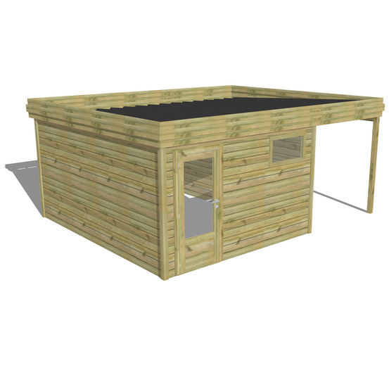 Abri de jardin bois pin traité autoclave 27mm - 5,44x4,34m / 24m2 - bac acier - abri français