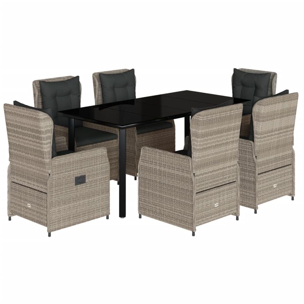 Ensemble à manger de jardin et coussins 7 pcs gris clair rotin