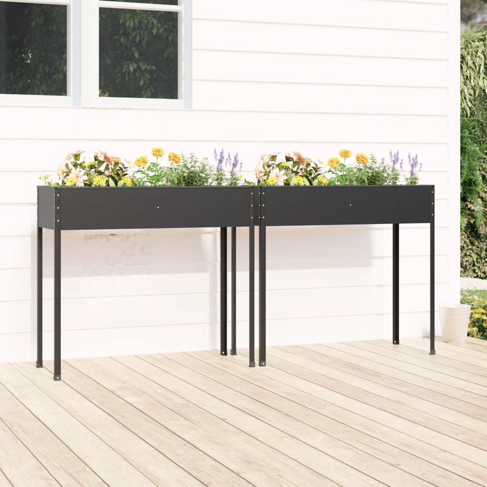 Jardinières 2 pcs anthracite acier galvanisé