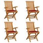 Chaises de jardin avec coussins rouge 4 pcs bois de teck massif