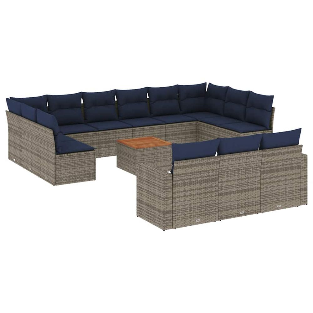 Salon de jardin avec coussins 14 pcs gris résine tressée