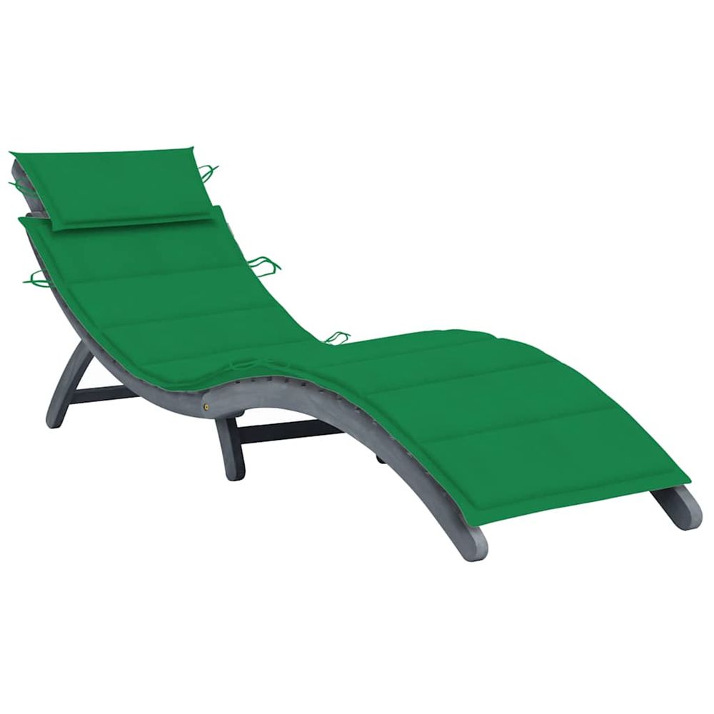 Chaise longue avec coussin gris bois d'acacia solide bain de soleil