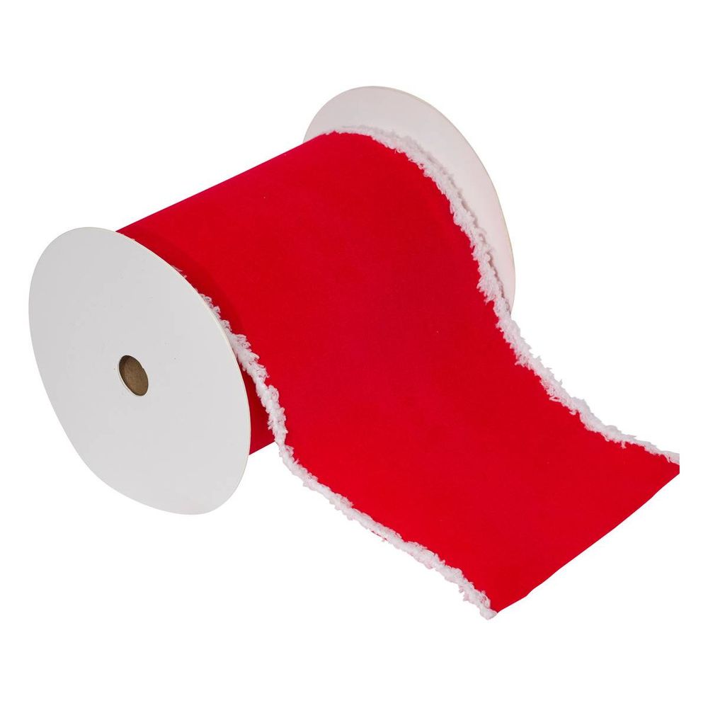 Ruban de noël en velours rouge et blanc 12 cm x 5 m