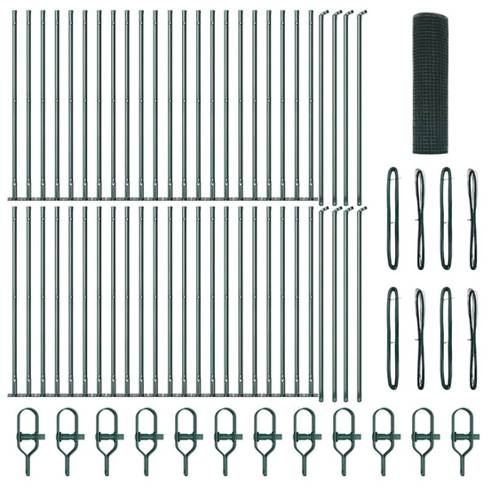 Clôture avec poteaux vert 1 x 100 m acier