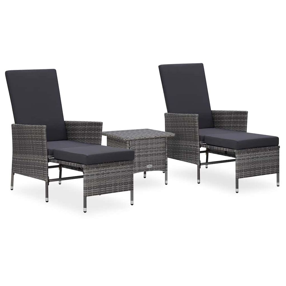 Salon de jardin 3 pcs avec coussins résine tressée gris