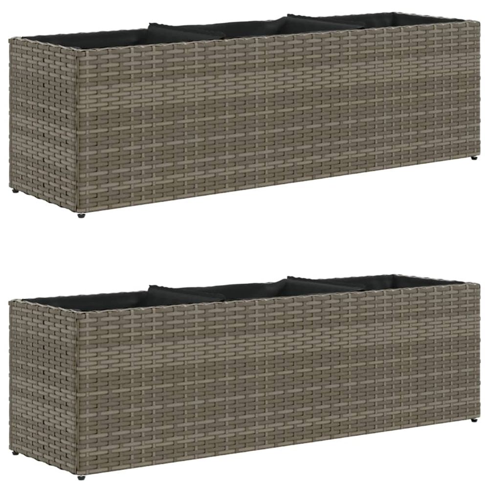 Jardinière d'extérieurs avec 3 pots 2 pcs gris 105x30x32 cm résine tressée